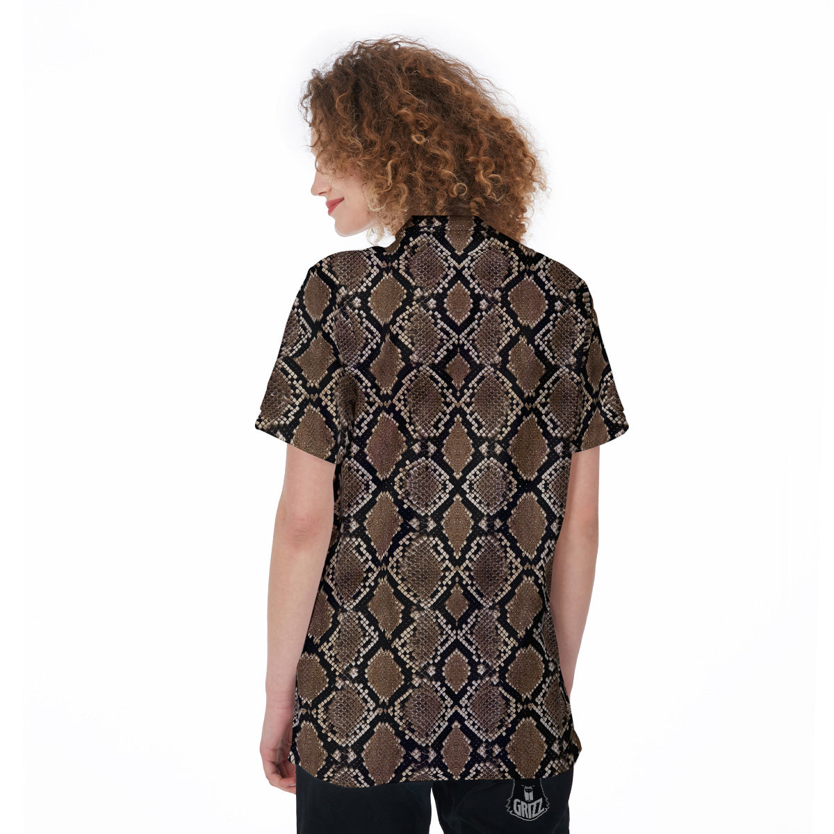 Snakeskin Python Brown Print Women's Golf Shirts-grizzshop