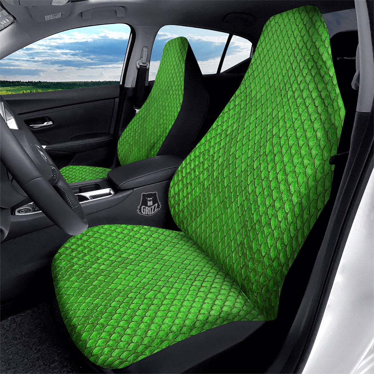 Snakeskin Python Green Print Car Seat Covers-grizzshop