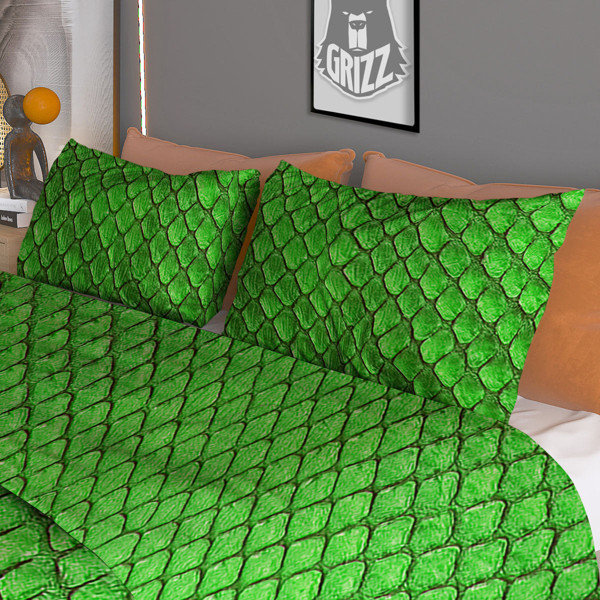 Snakeskin Python Green Print Duvet Cover Bedding Set