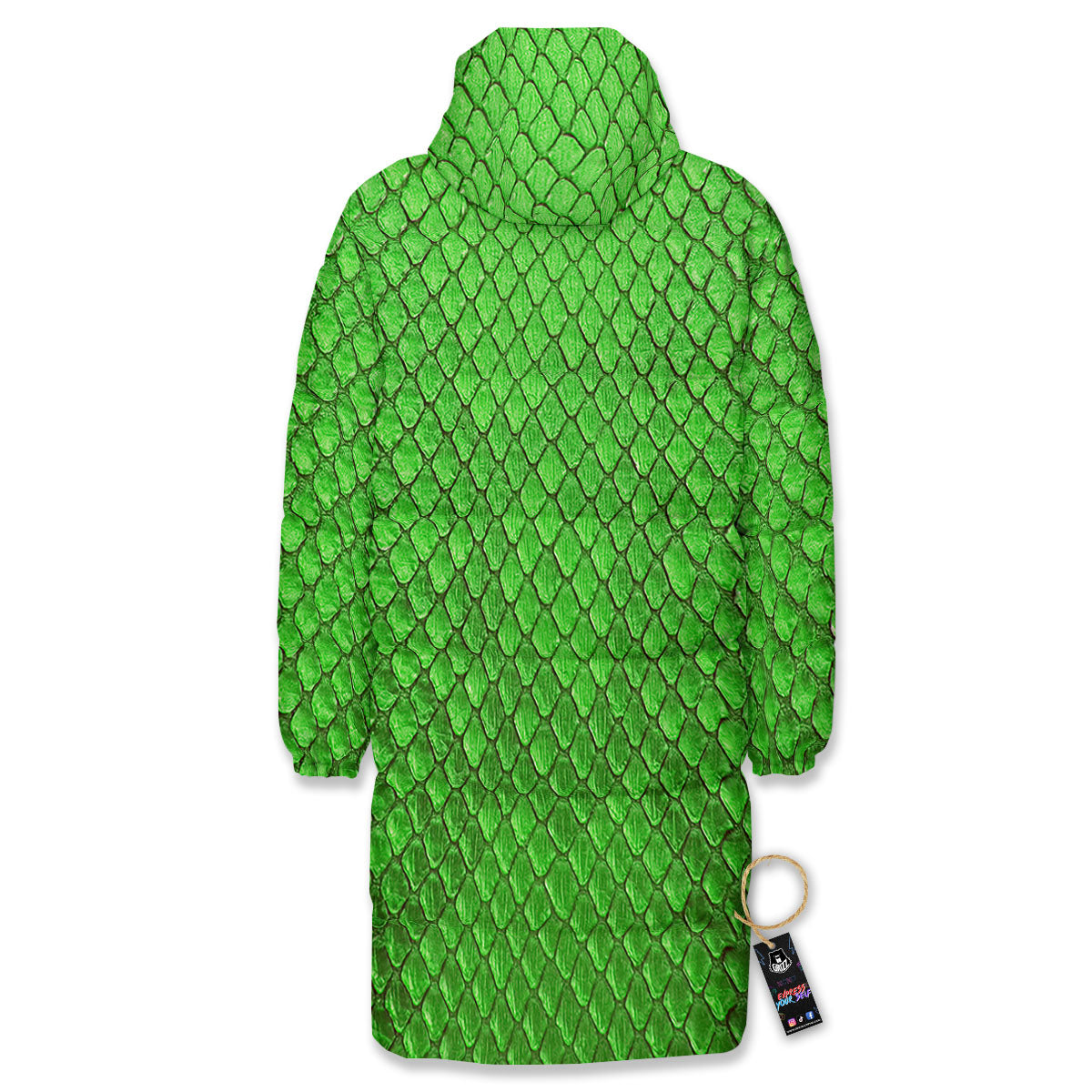 Snakeskin Python Green Print Long Down Jacket-grizzshop