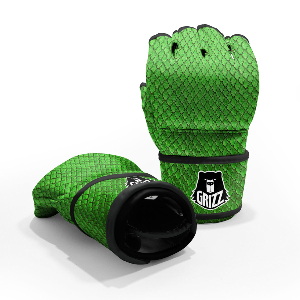 Snakeskin Python Green Print MMA Gloves-grizzshop