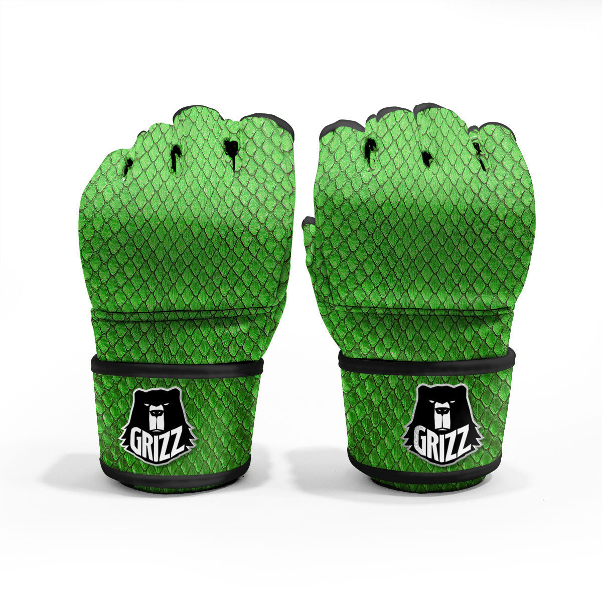 Snakeskin Python Green Print MMA Gloves-grizzshop
