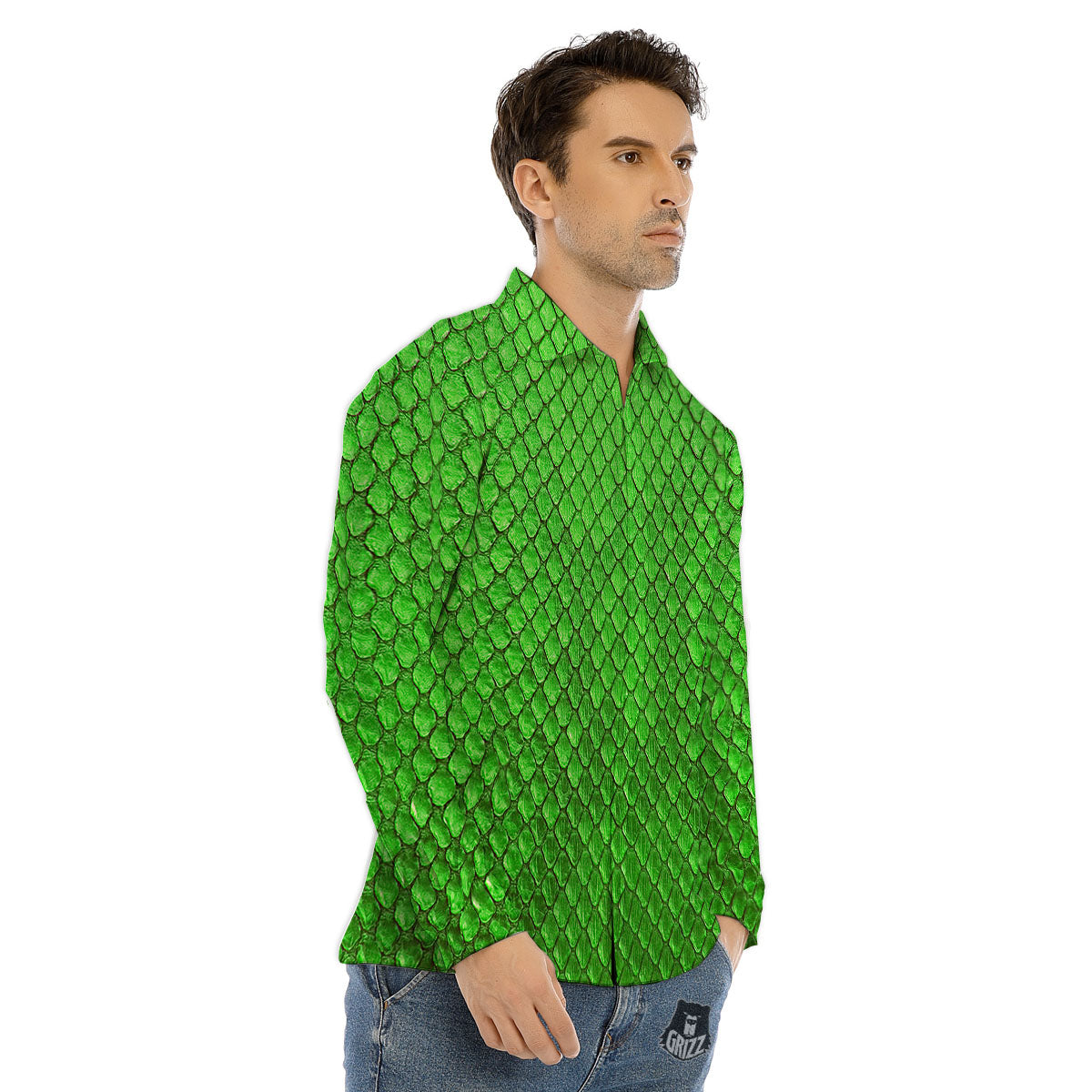 Snakeskin Python Green Print Men's Dress Shirts-grizzshop