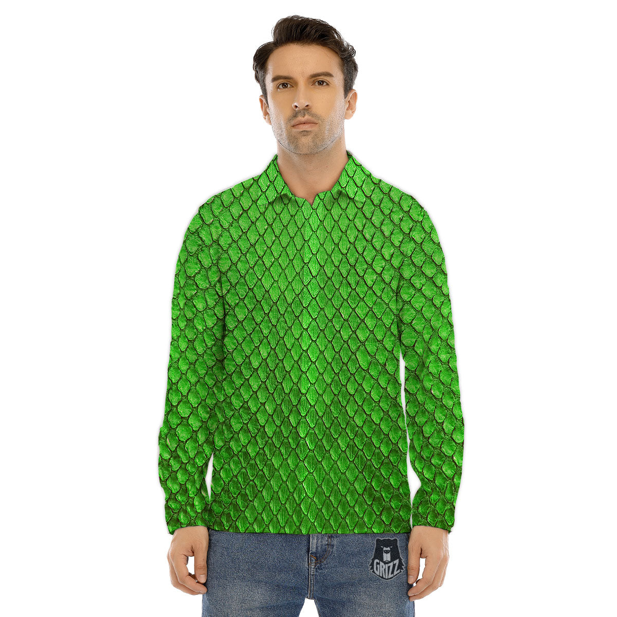Snakeskin Python Green Print Men's Dress Shirts-grizzshop