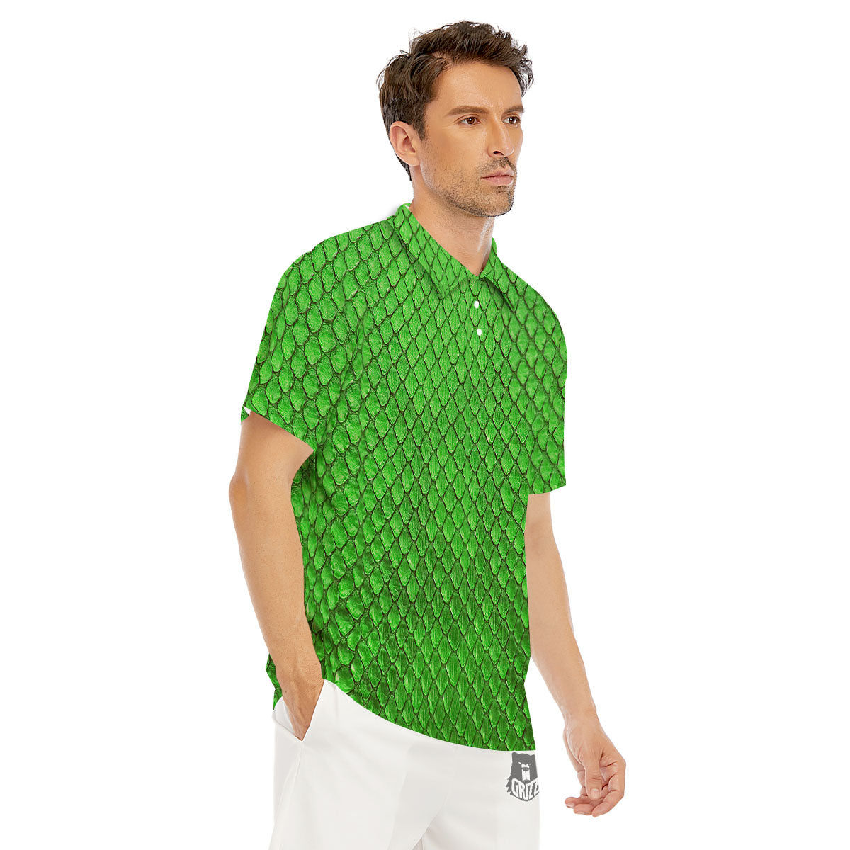 Snakeskin Python Green Print Men's Golf Shirts-grizzshop