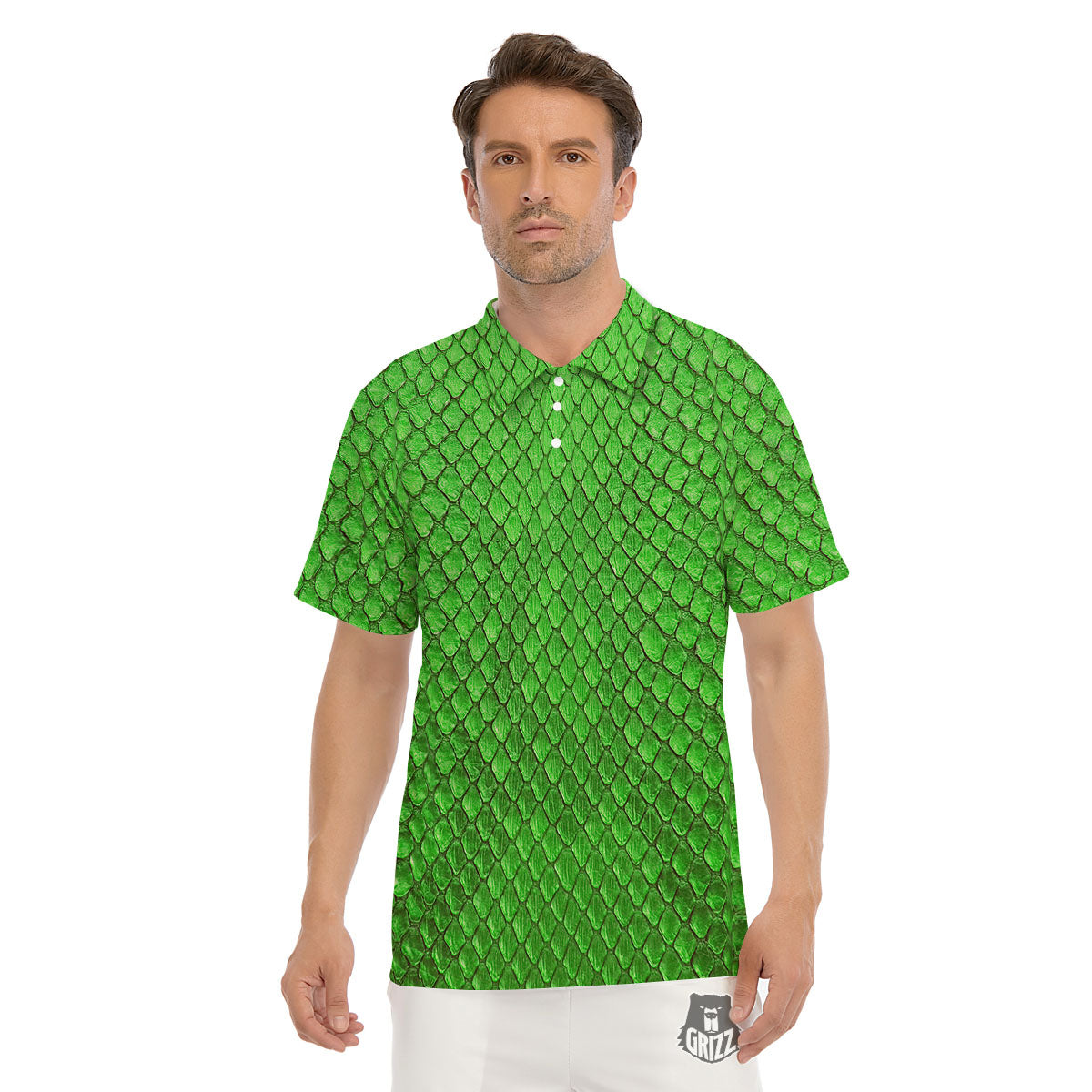 Snakeskin Python Green Print Men's Golf Shirts-grizzshop