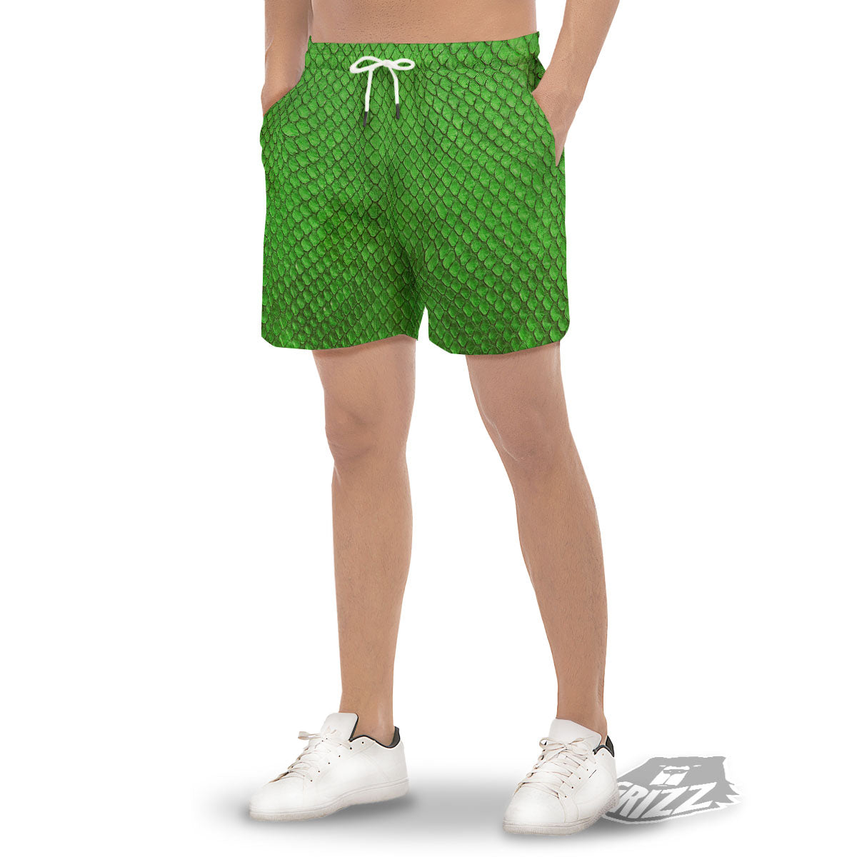 Snakeskin Python Green Print Men's Gym Shorts-grizzshop
