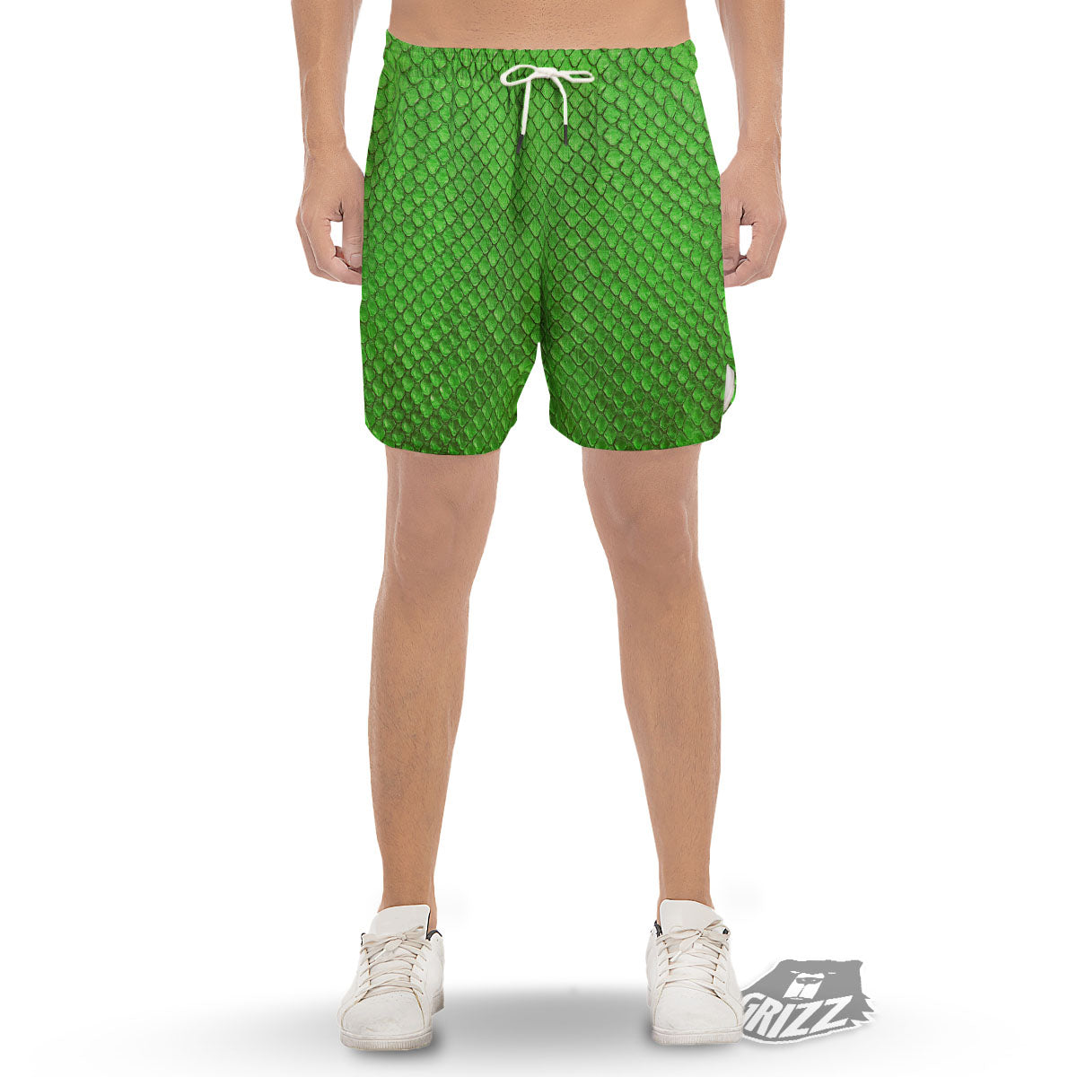 Snakeskin Python Green Print Men's Gym Shorts-grizzshop