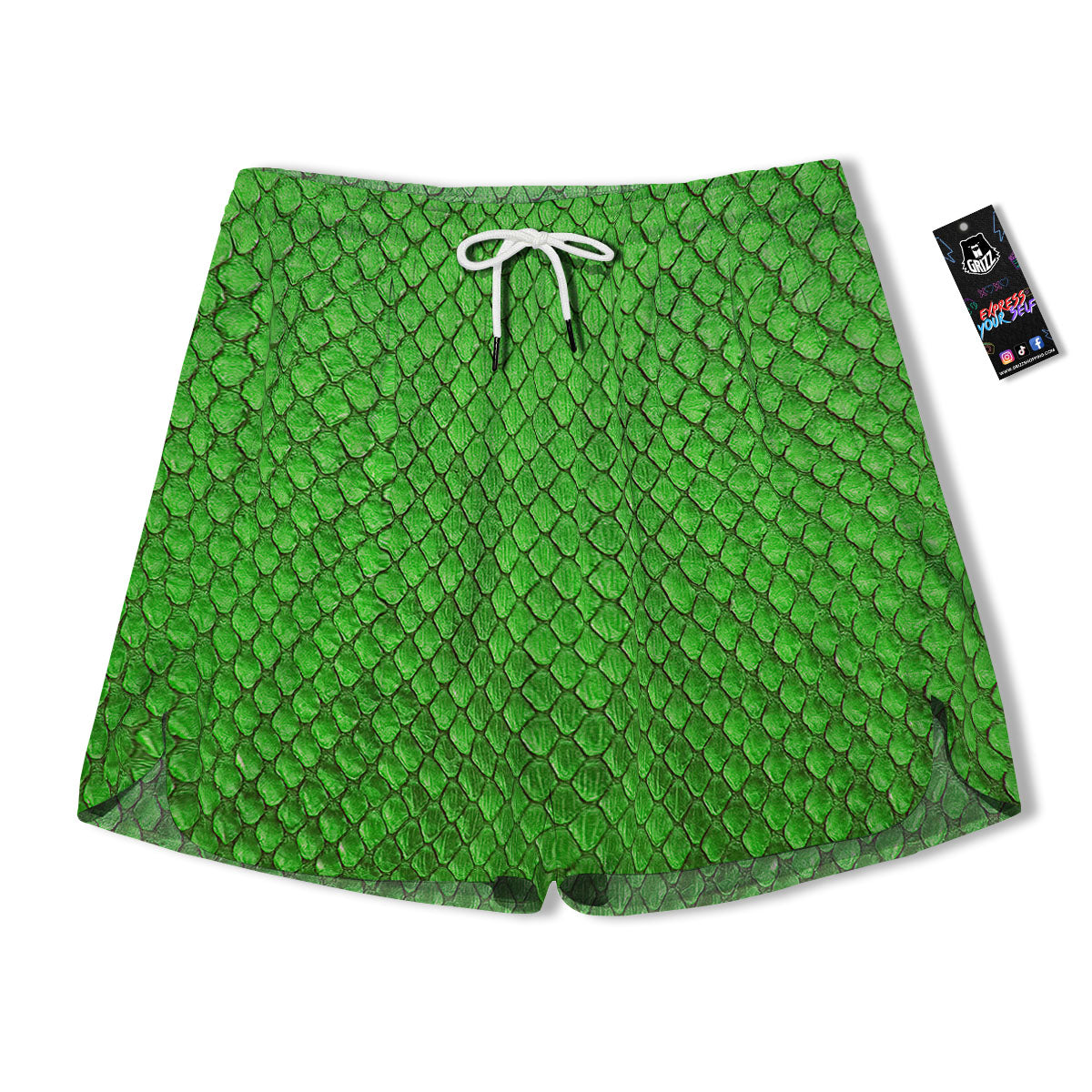 Snakeskin Python Green Print Men's Running Shorts-grizzshop