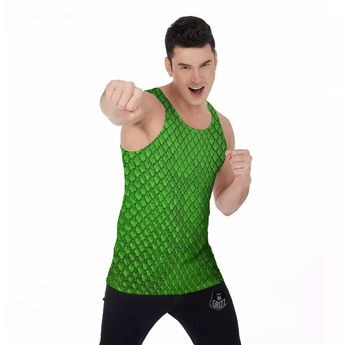 Snakeskin Python Green Print Men's Tank Top-grizzshop
