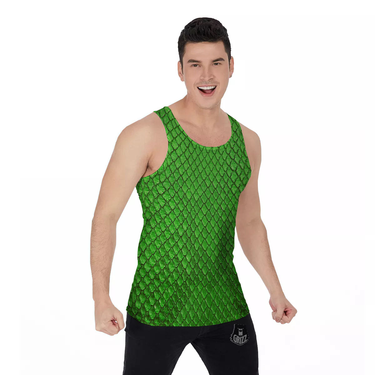 Snakeskin Python Green Print Men's Tank Top-grizzshop