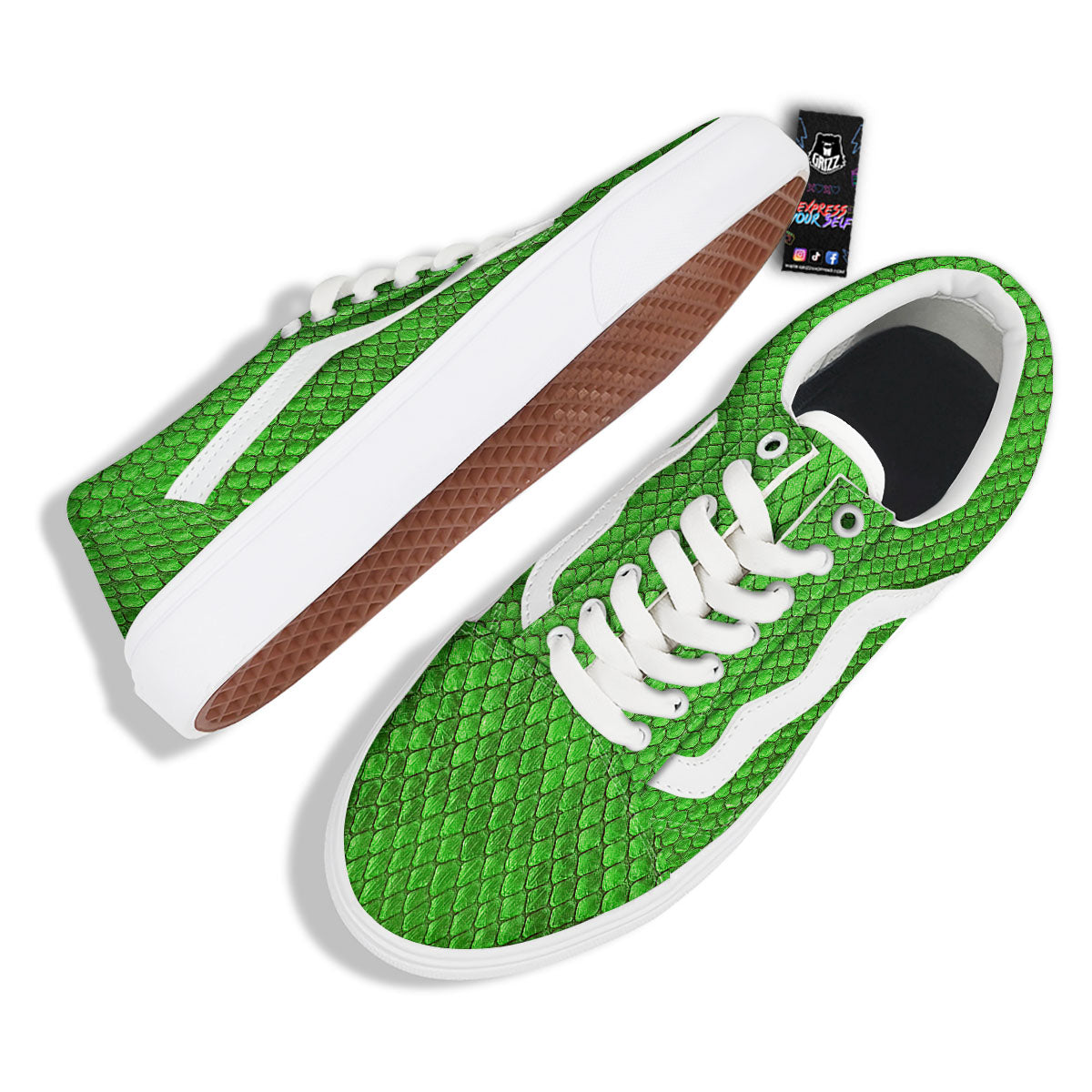 Snakeskin Python Green Print Skate Shoes-grizzshop