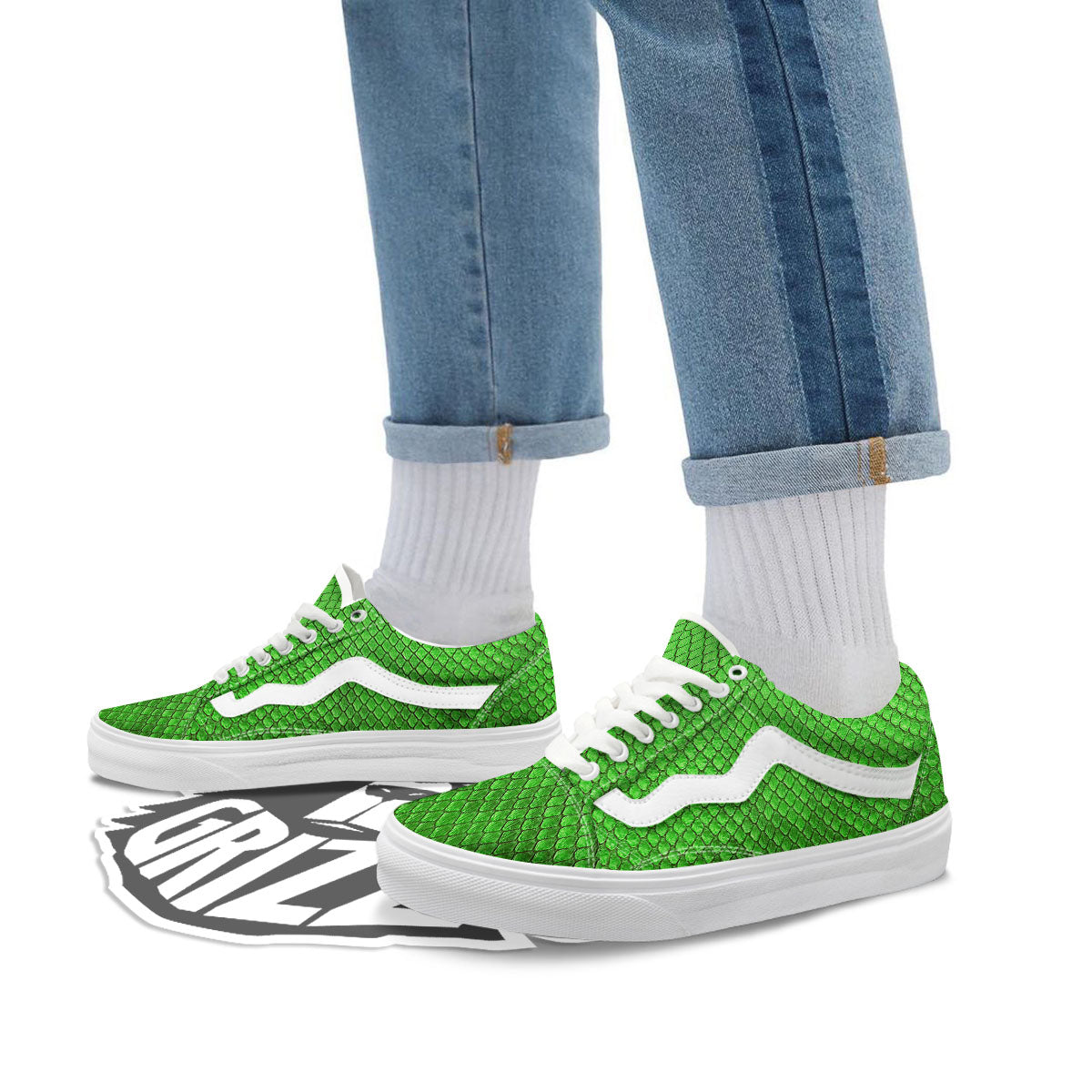 Snakeskin Python Green Print Skate Shoes-grizzshop