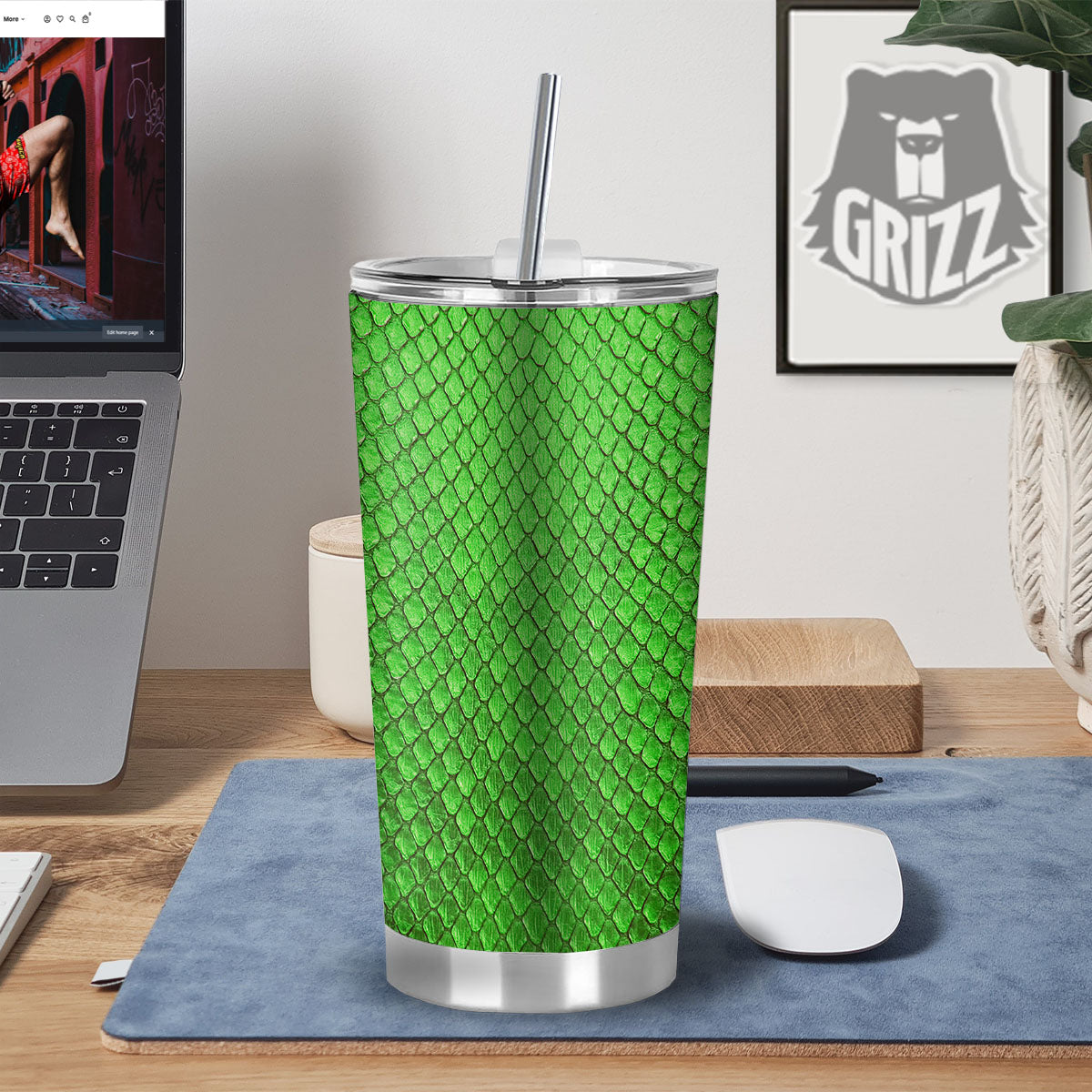 Snakeskin Python Green Print Tumbler-grizzshop
