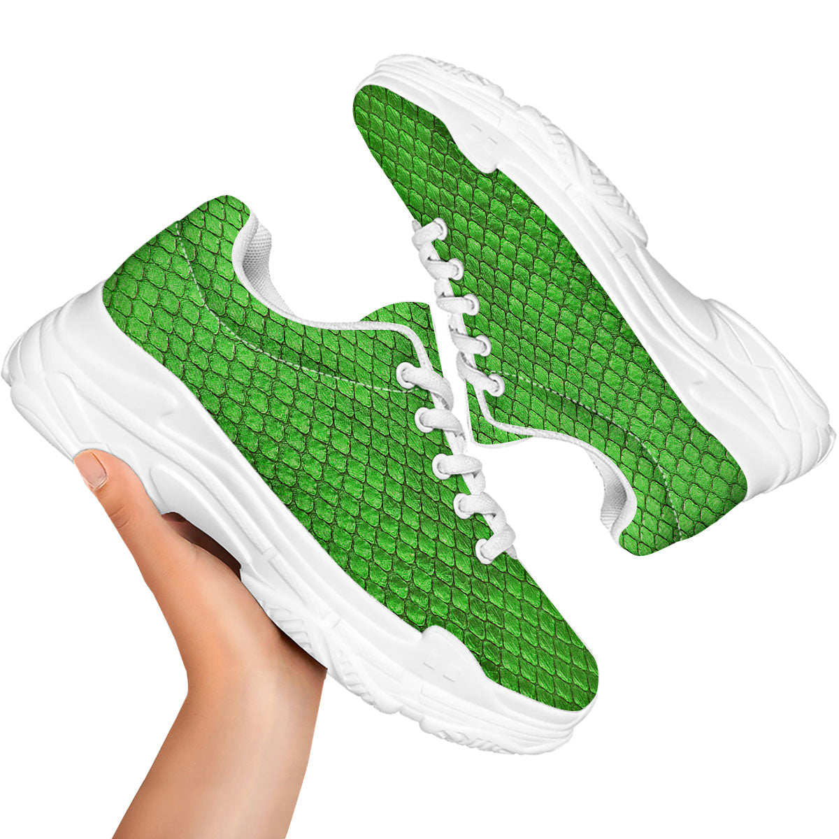 Snakeskin Python Green Print White Chunky Shoes-grizzshop