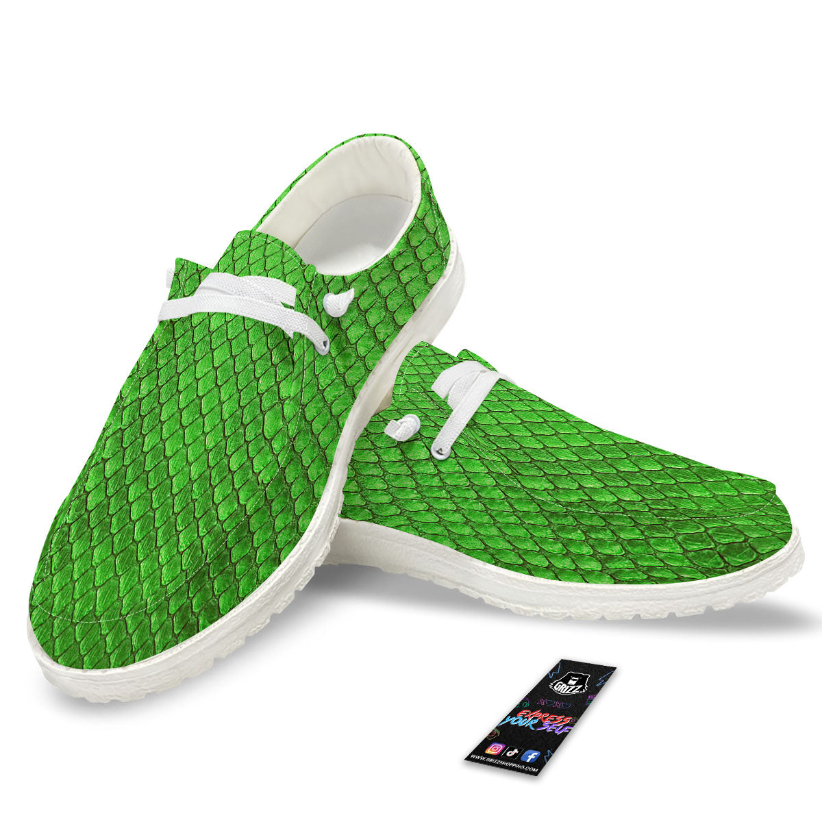 Snakeskin Python Green Print White Loafers-grizzshop