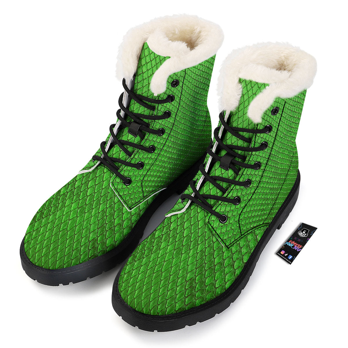 Snakeskin Python Green Print Winter Boots-grizzshop
