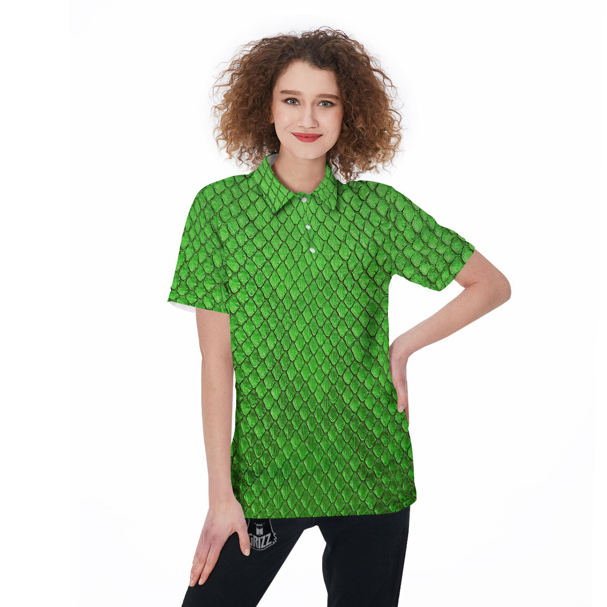 Snakeskin Python Green Print Women's Golf Shirts-grizzshop