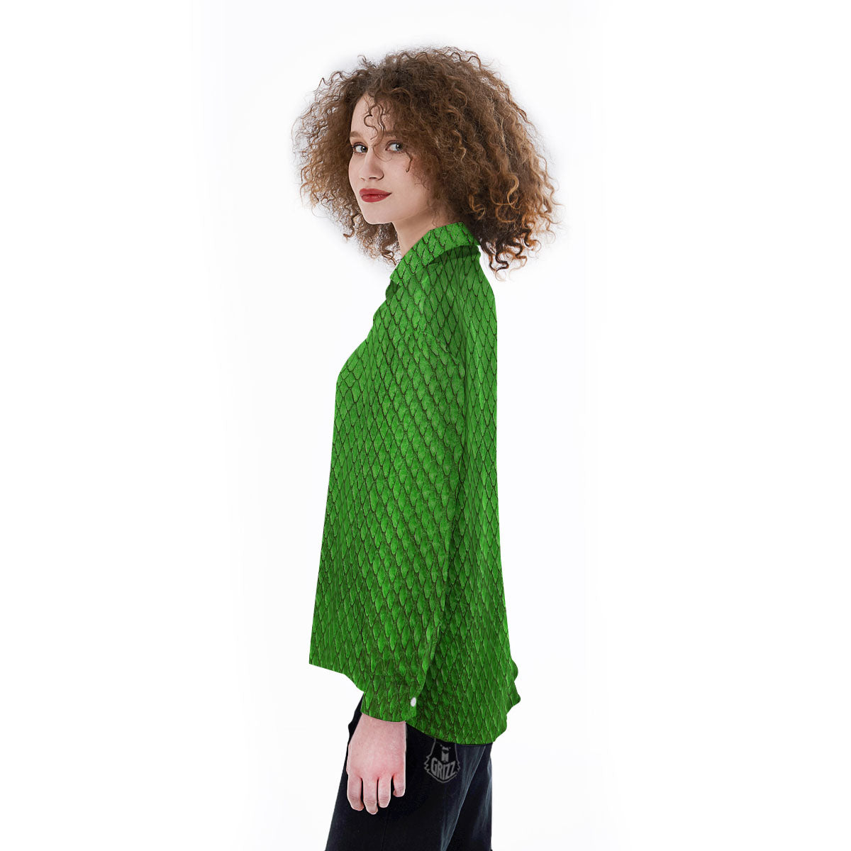 Snakeskin Python Green Print Women's Long Sleeve Shirts-grizzshop
