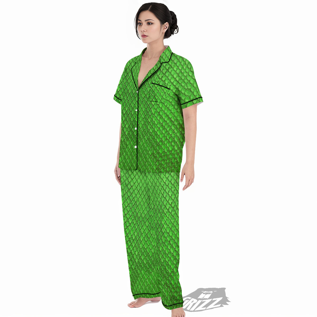 Snakeskin Python Green Print Women's Pajamas Set-grizzshop