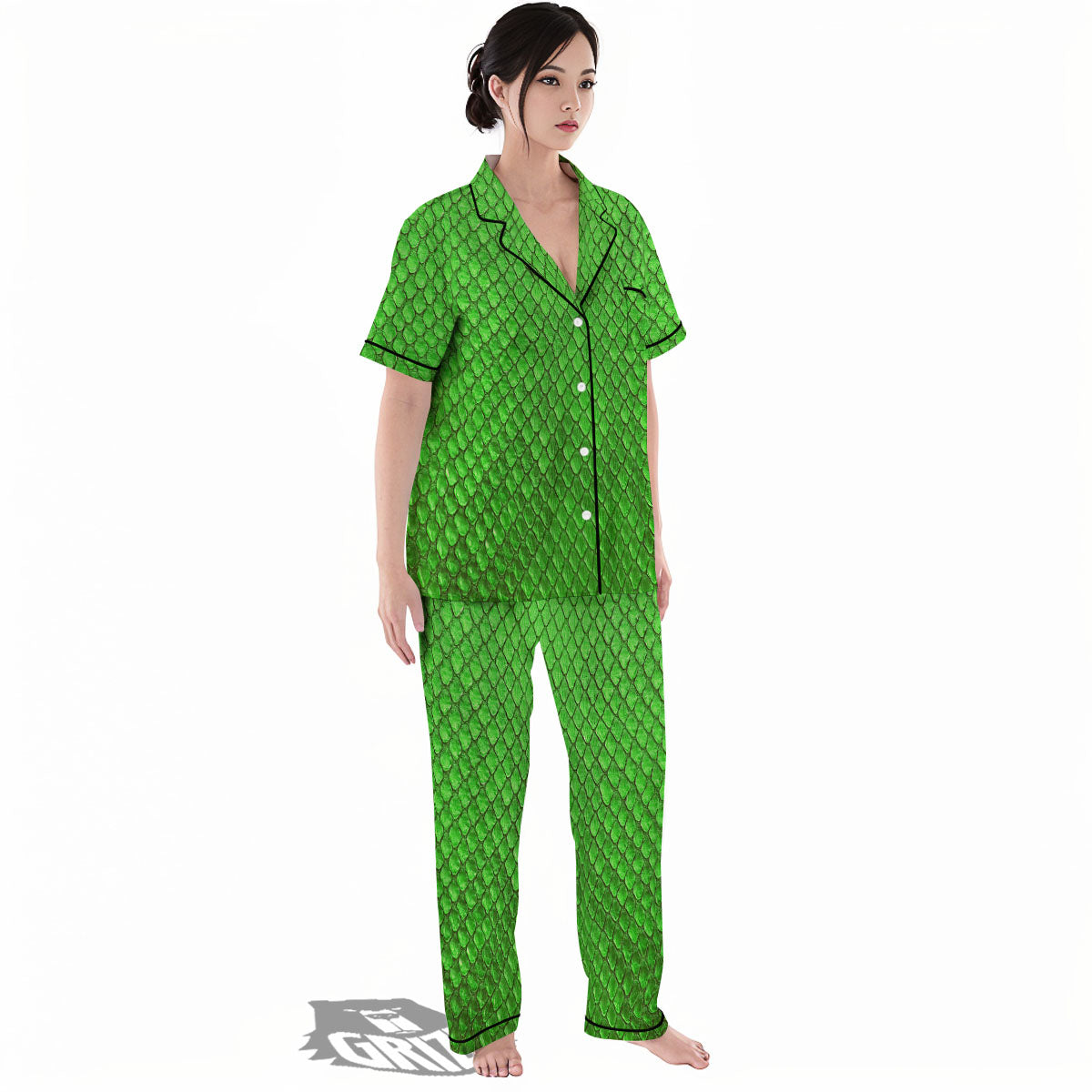 Snakeskin Python Green Print Women's Pajamas Set-grizzshop