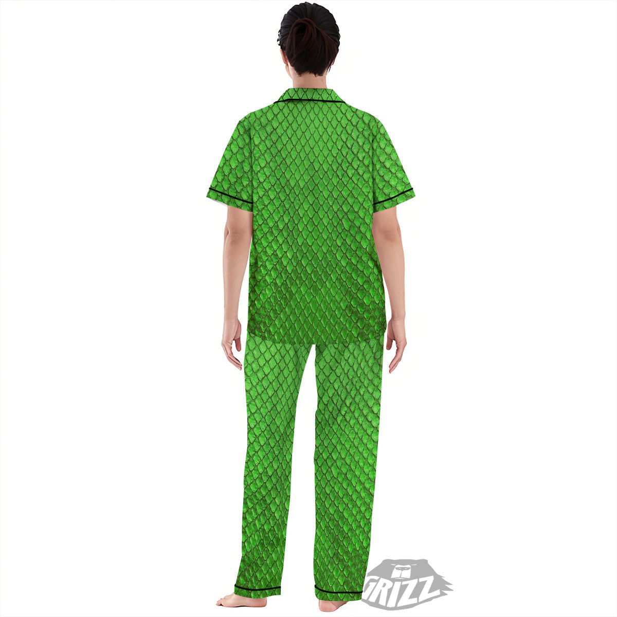 Snakeskin Python Green Print Women's Pajamas Set-grizzshop