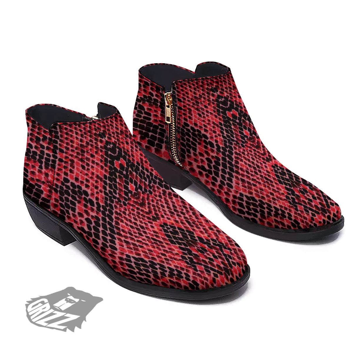 Snakeskin Python Red Print Ankle Boots-grizzshop