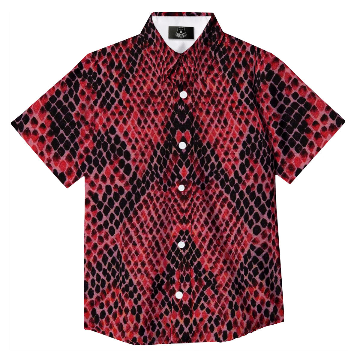 Snakeskin Python Red Print Button Up Shirt-grizzshop