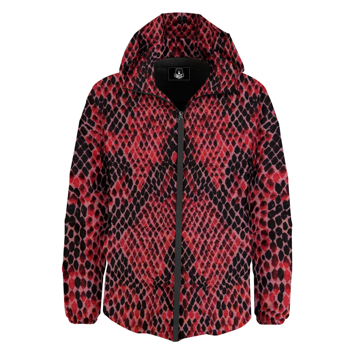 Snakeskin Python Red Print Down Jacket-grizzshop
