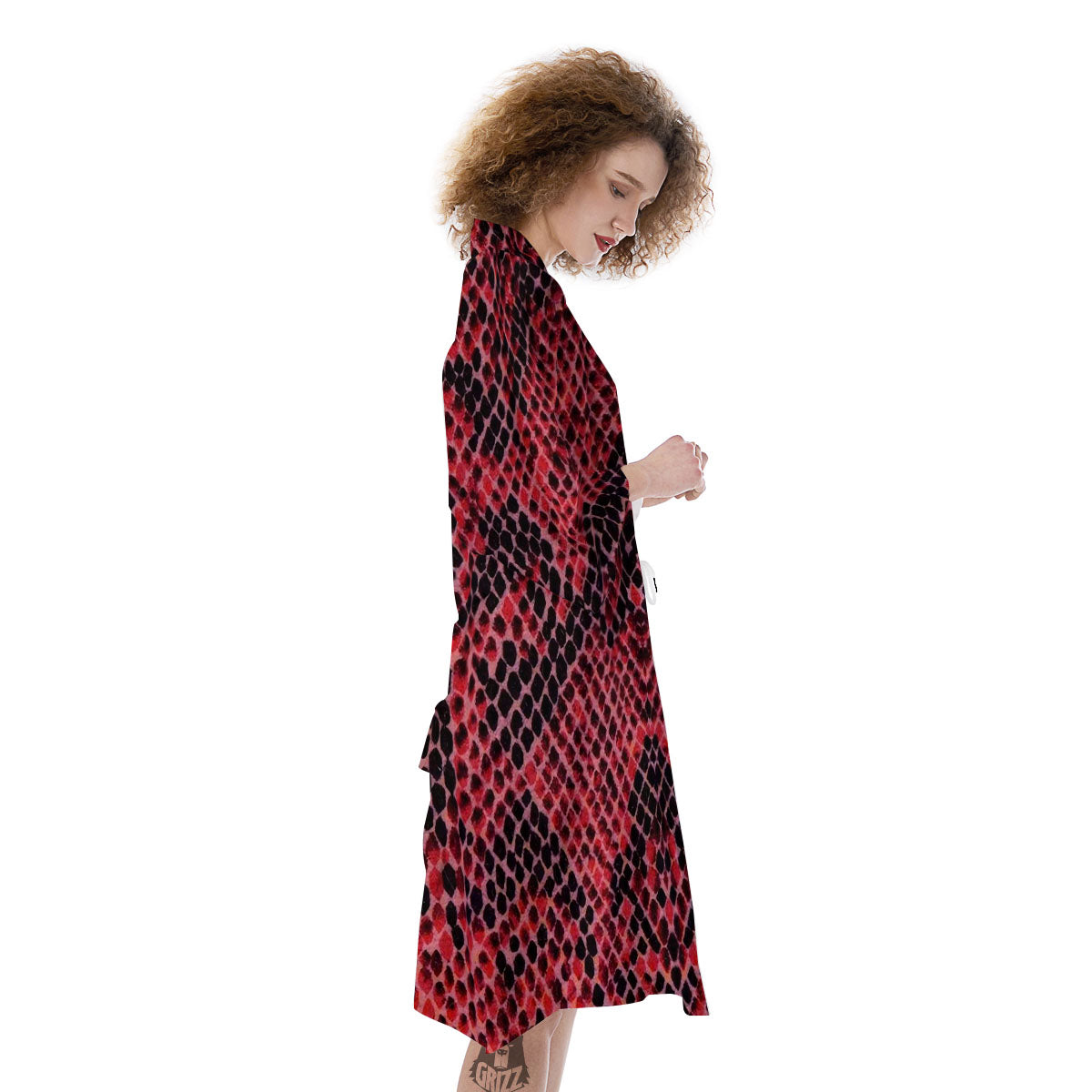 Snakeskin Python Red Print Kimono-grizzshop
