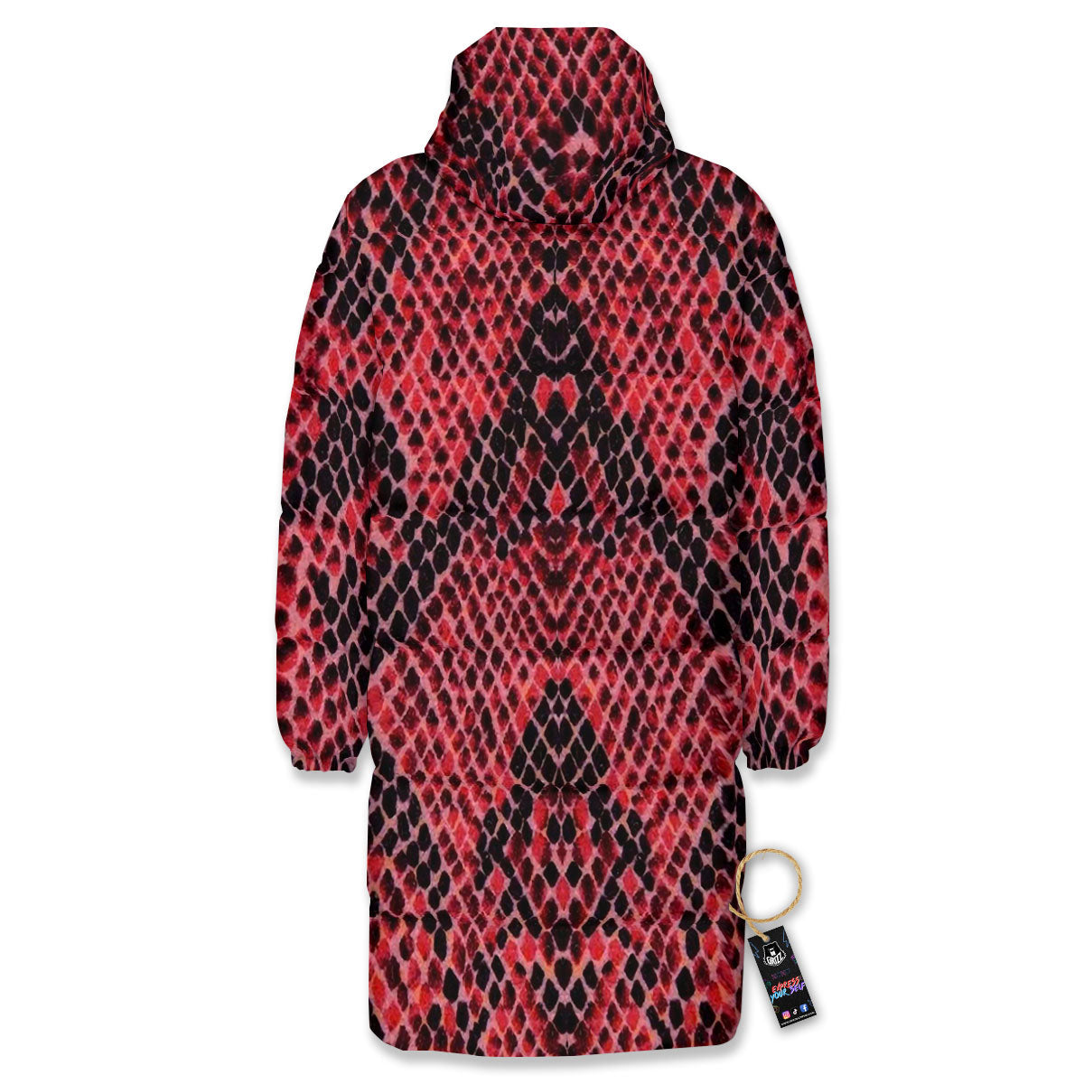 Snakeskin Python Red Print Long Down Jacket-grizzshop