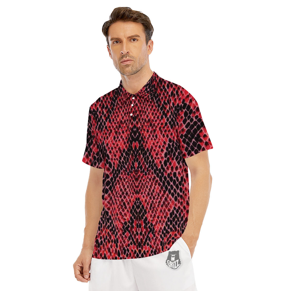 Snakeskin Python Red Print Men's Golf Shirts-grizzshop