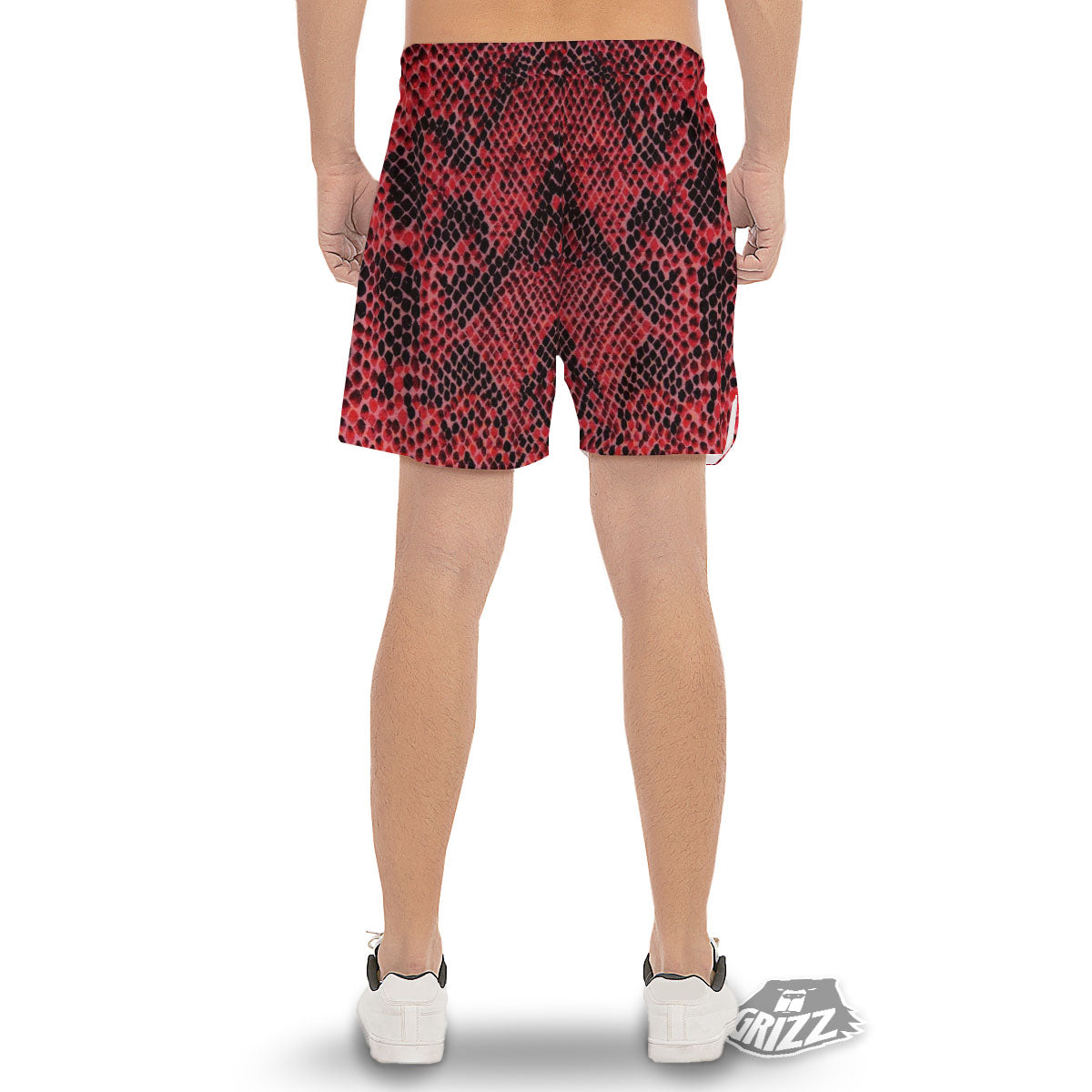 Snakeskin Python Red Print Men's Gym Shorts-grizzshop