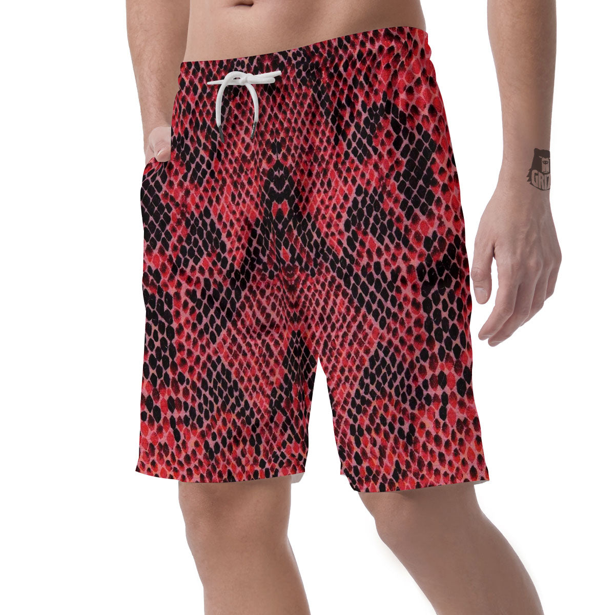 Snakeskin Python Red Print Men's Shorts-grizzshop