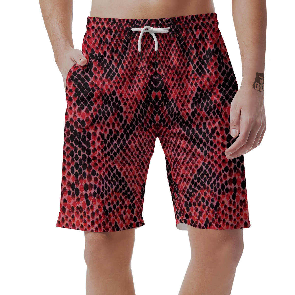 Snakeskin Python Red Print Men's Shorts-grizzshop