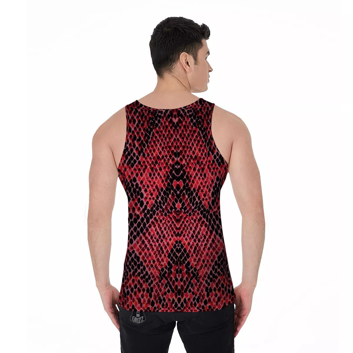 Snakeskin Python Red Print Men's Tank Top-grizzshop