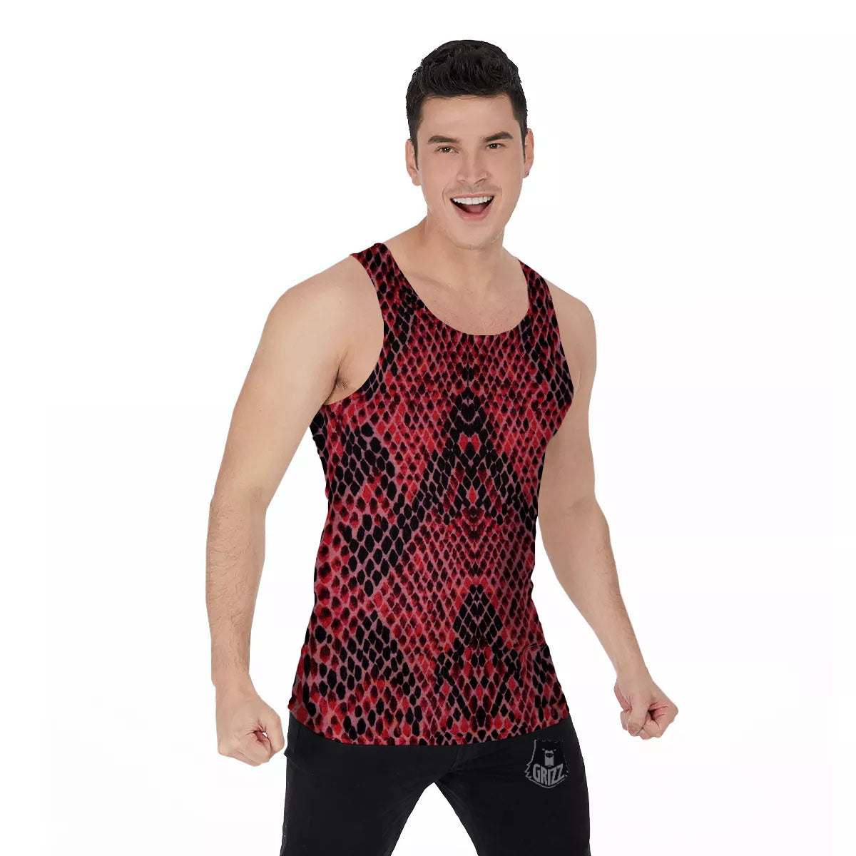 Snakeskin Python Red Print Men's Tank Top-grizzshop