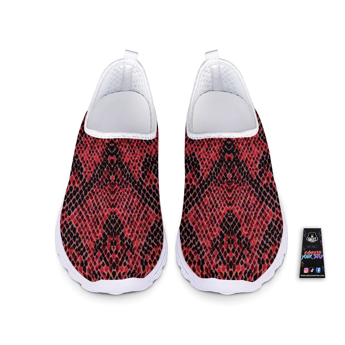 Snakeskin Python Red Print Nurse Shoes-grizzshop