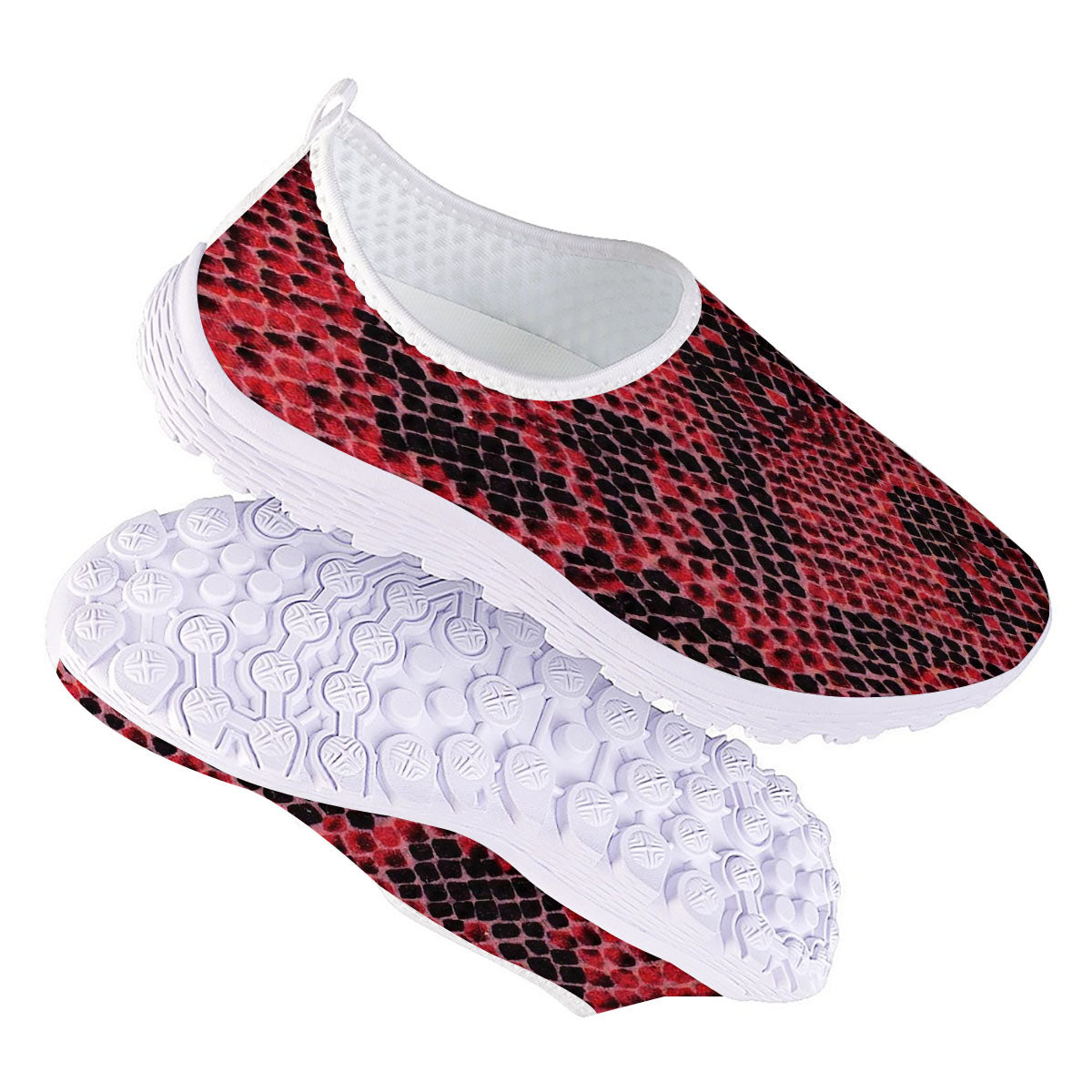 Snakeskin Python Red Print Nurse Shoes-grizzshop