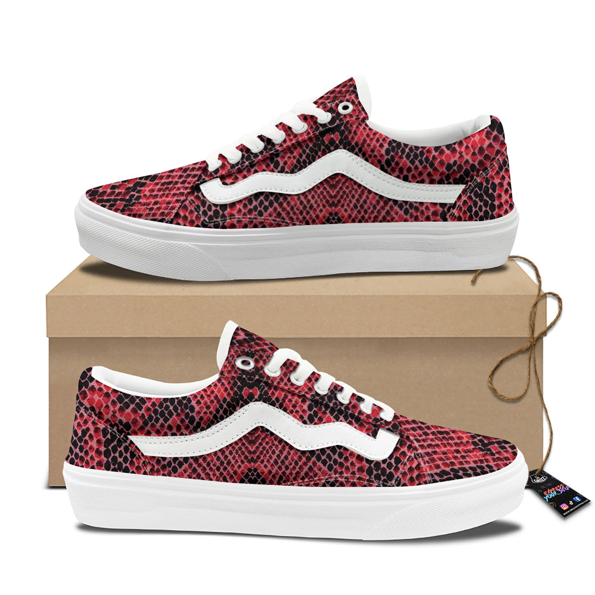 Snakeskin Python Red Print Skate Shoes-grizzshop