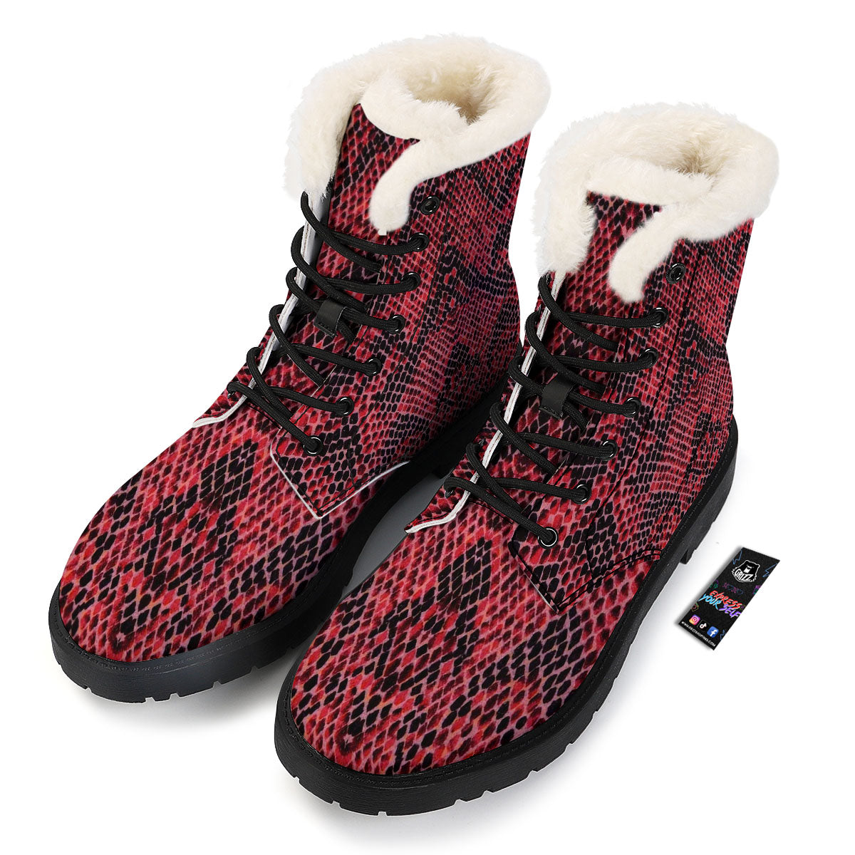 Snakeskin Python Red Print Winter Boots-grizzshop