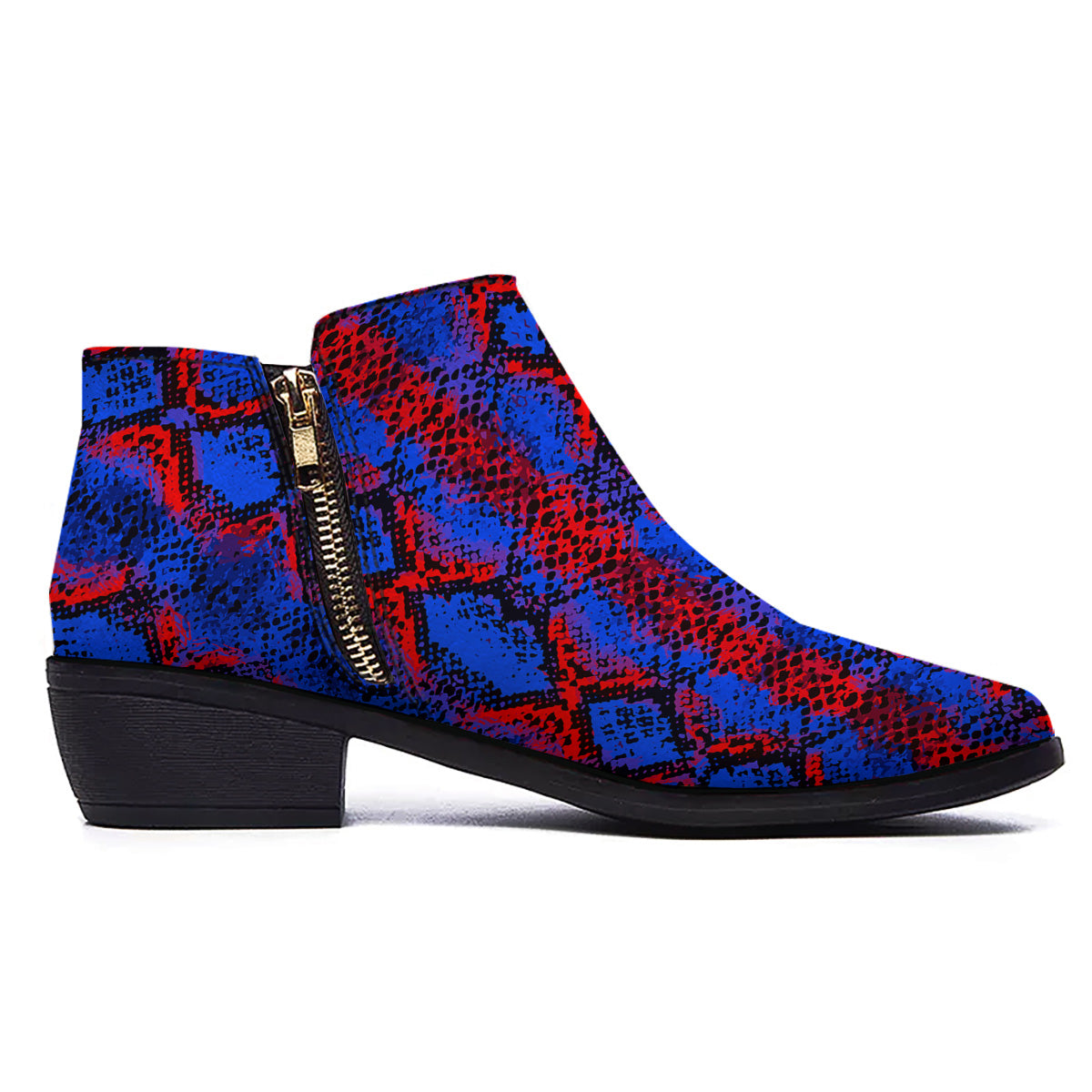Snakeskin Red And Blue Print Ankle Boots-grizzshop