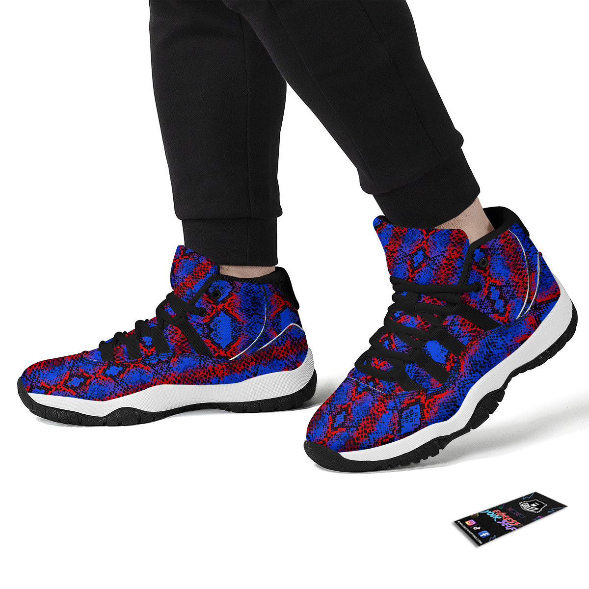 Snakeskin Red And Blue Print Black Bball Shoes-grizzshop