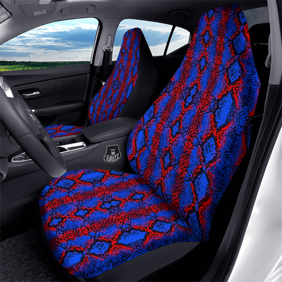 Snakeskin Red And Blue Print Car Seat Covers-grizzshop