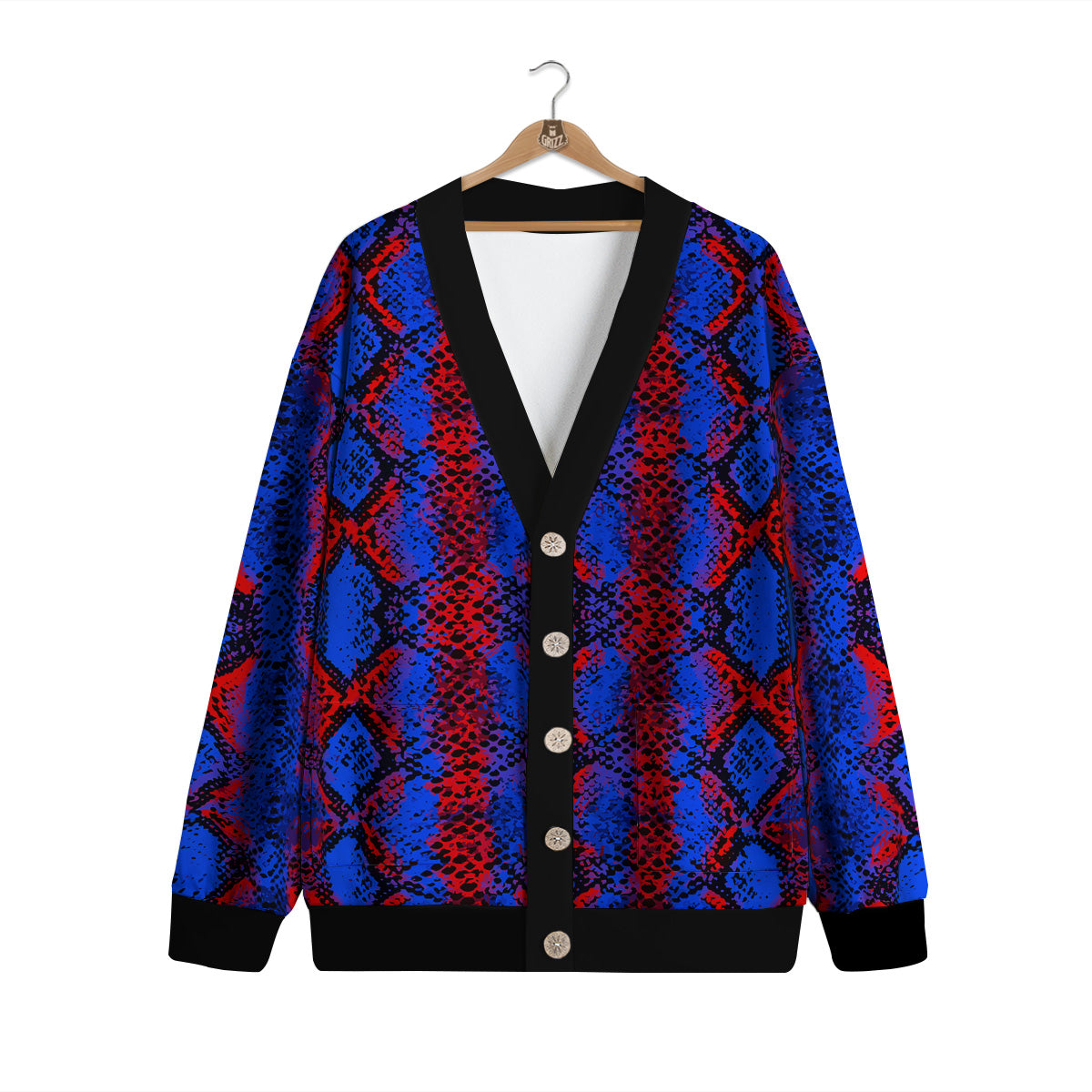 Snakeskin Red And Blue Print Cardigan-grizzshop