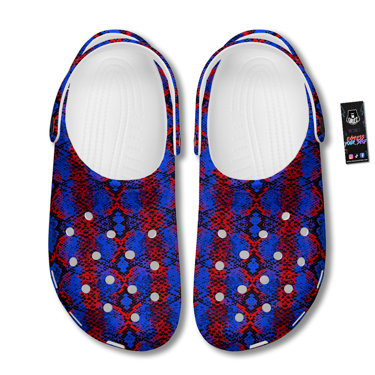 Snakeskin Red And Blue Print Clog-grizzshop