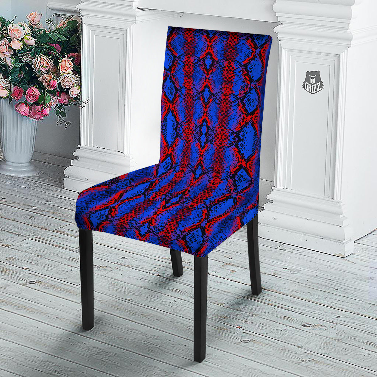 Snakeskin Red And Blue Print Dining Chair Slipcover-grizzshop