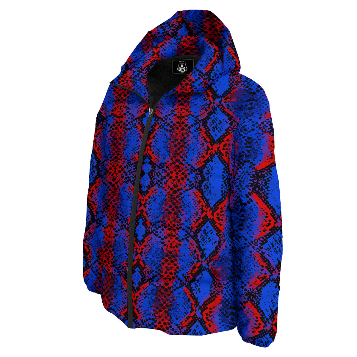 Snakeskin Red And Blue Print Down Jacket-grizzshop