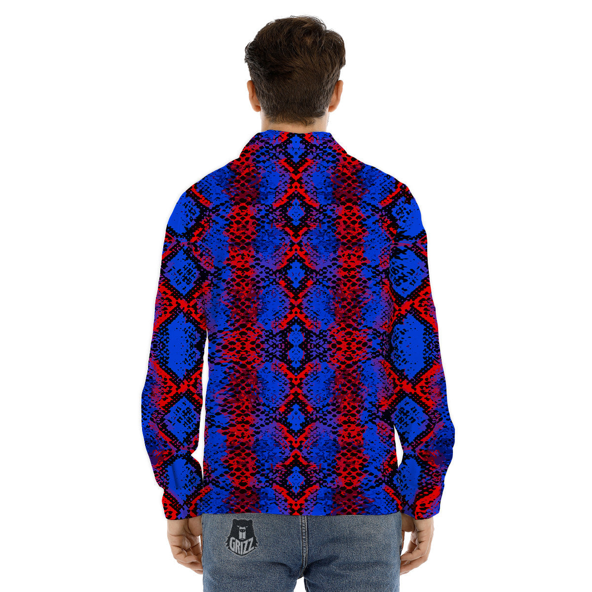 Snakeskin Red And Blue Print Men's Dress Shirts-grizzshop