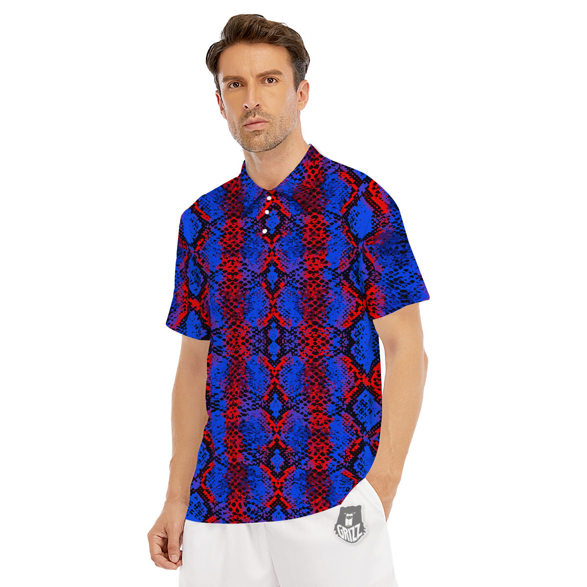 Snakeskin Red And Blue Print Men's Golf Shirts-grizzshop